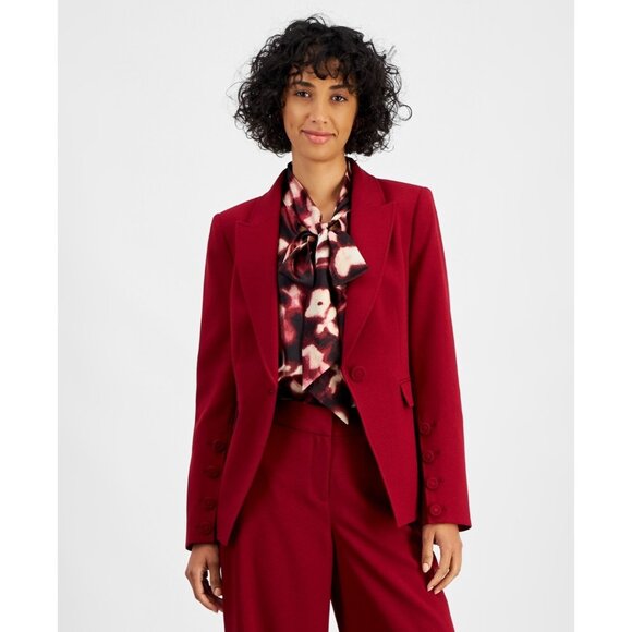 Tahari ASL Women's Single-Button Peak-Lapel Blazer Dark Red Size 2 MSRP $159 - Picture 1 of 4